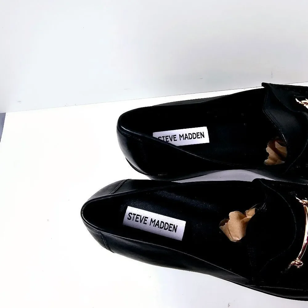 NEW Steve Madden Leather Bit Buckle Extreme Platform Wedge Loafer Size 9